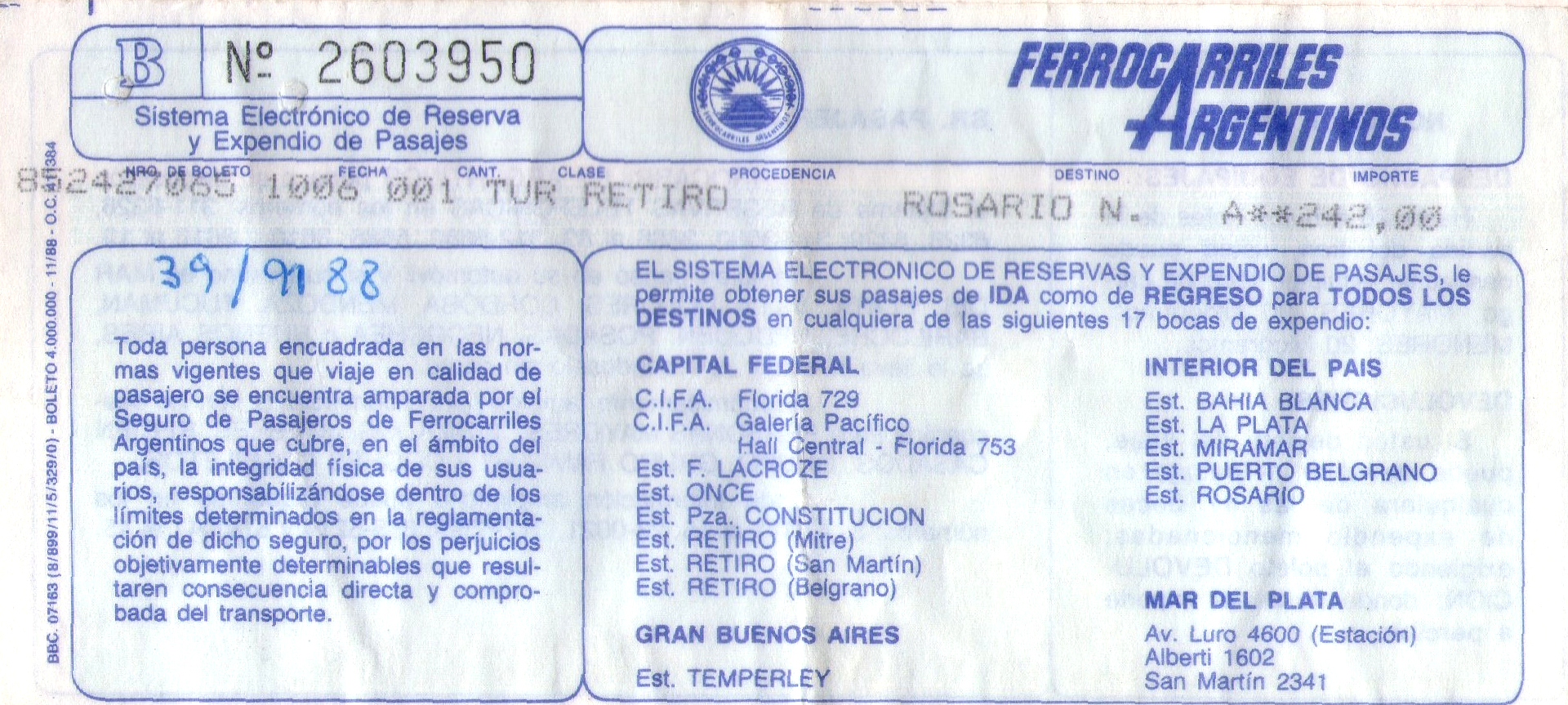 Pasajes de trenes de larga distancia (Ferrocarril Mitre